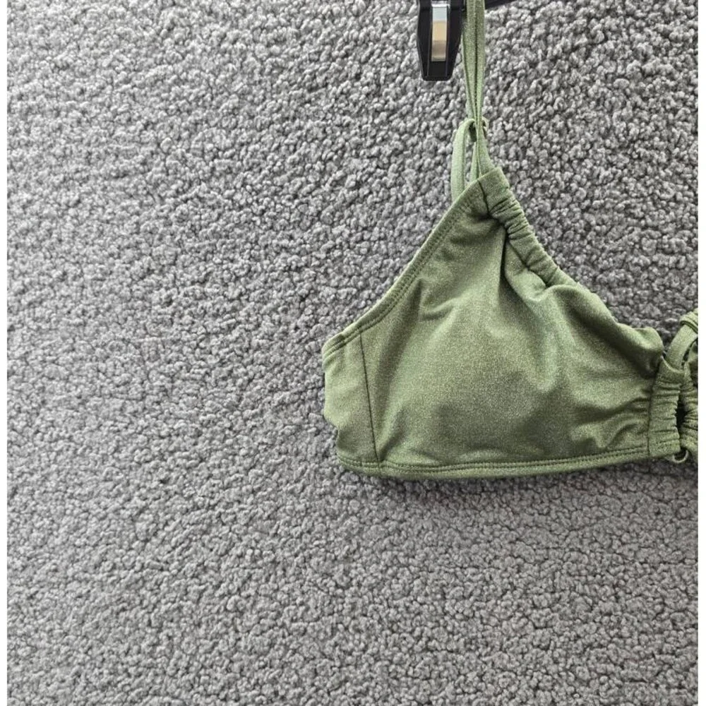 Salt + Cove Solid Lurex Twist-Front Bralette Bikini Women's XL Olive Hook Back